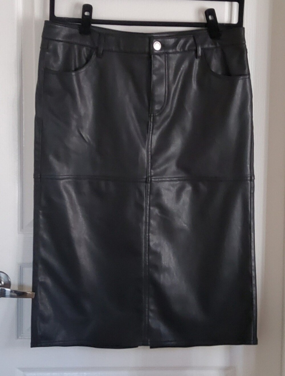 H&M Black Faux Leather Pencil Skirt